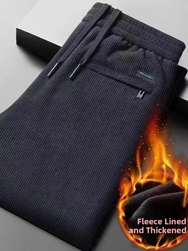 

Мужские утепленные прямые брюки на флисовой подкладке, осенне-зимние вельветовые спортивные штаны, модные молодежные брюки больших размеров