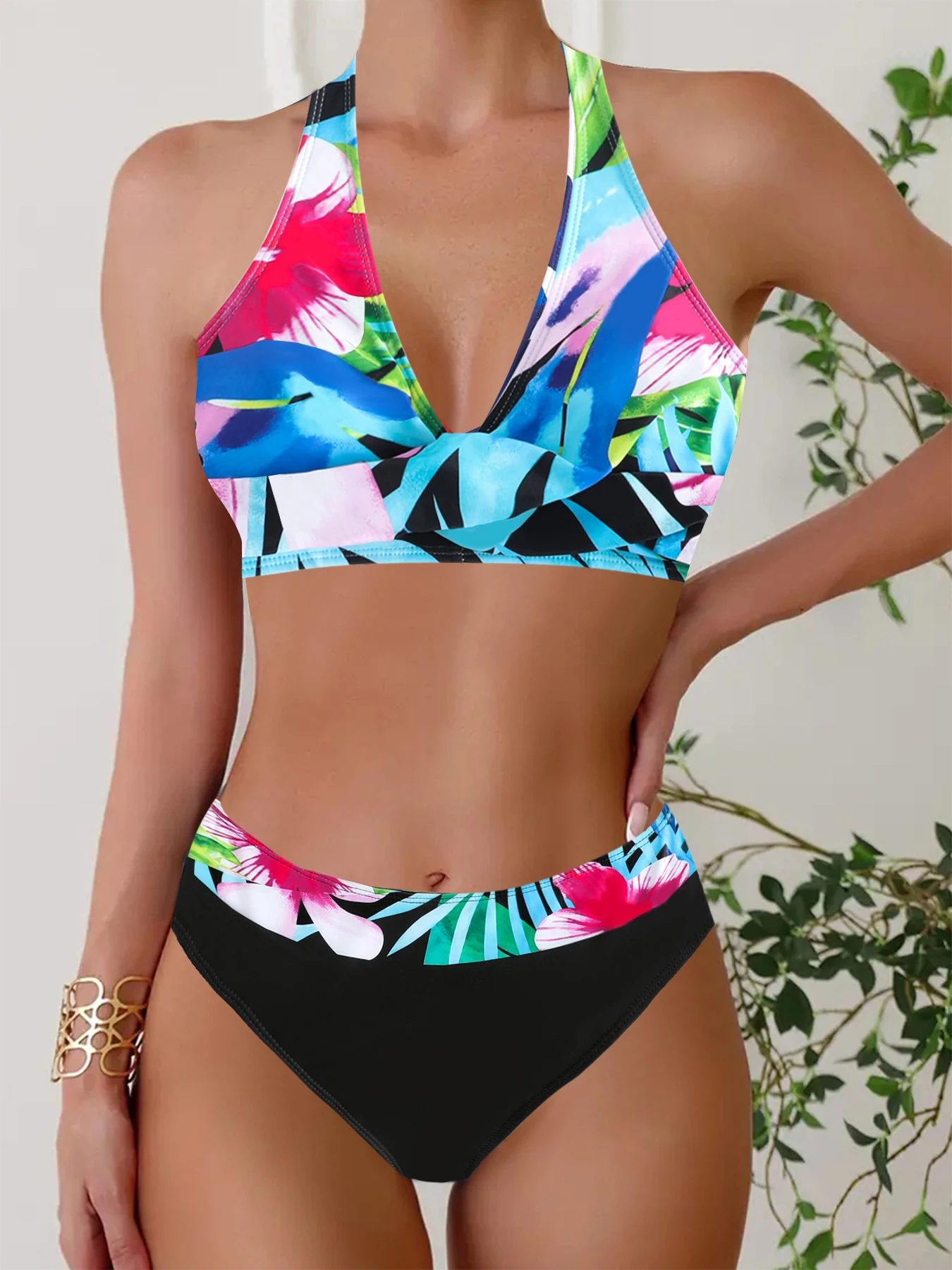 

Women's Tankini Swimsuit Set, Floral Print Backless Two-Piece Swimwear, Fashionable Beachwear with Tank Top & Shorts Sexy Bikini