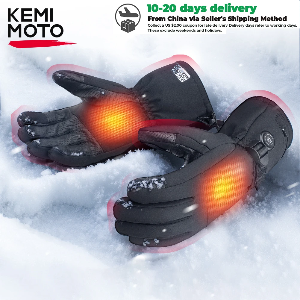 

KEMIMOTO Skiing Gloves Heated Snowmobile Gloves Winter Scooter Moto Waterproof Touch Screen Rechargeable Battery Hunting Fishing