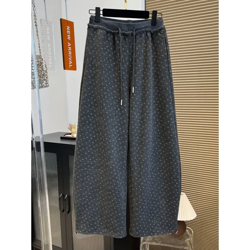 

Широкие брюки с цветочным принтом для мужчин и женщин, размер 300 Pou, зимние, на флисовой подкладке, утолщенные, с эластичной талией, повседневные, длинные