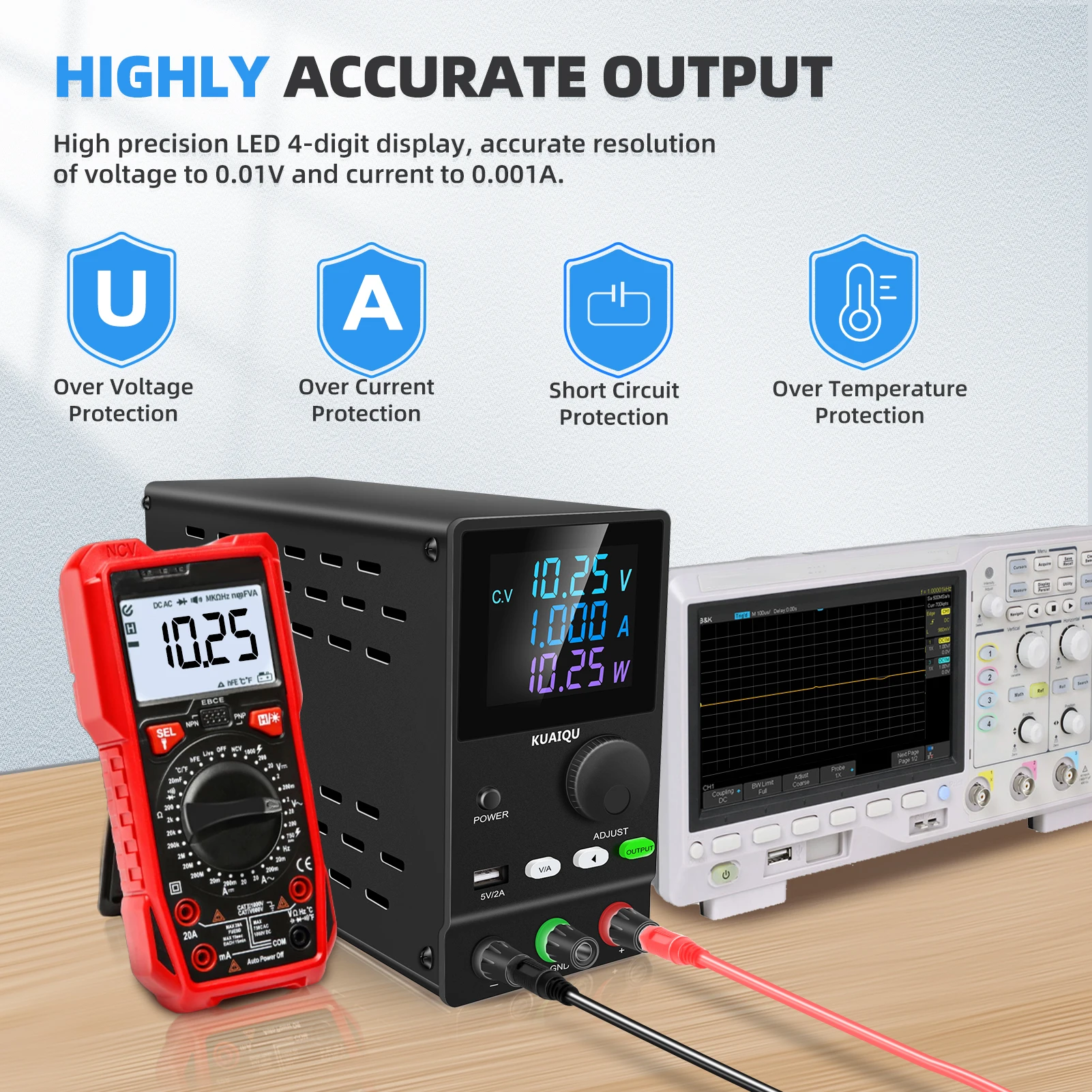 KUAIQU 30V 10A 300W Lab DC Power Supply 5V 12V 24V Adjustable Voltage Regulator 220V LCD Bench Power Source for Plating PCB DIY