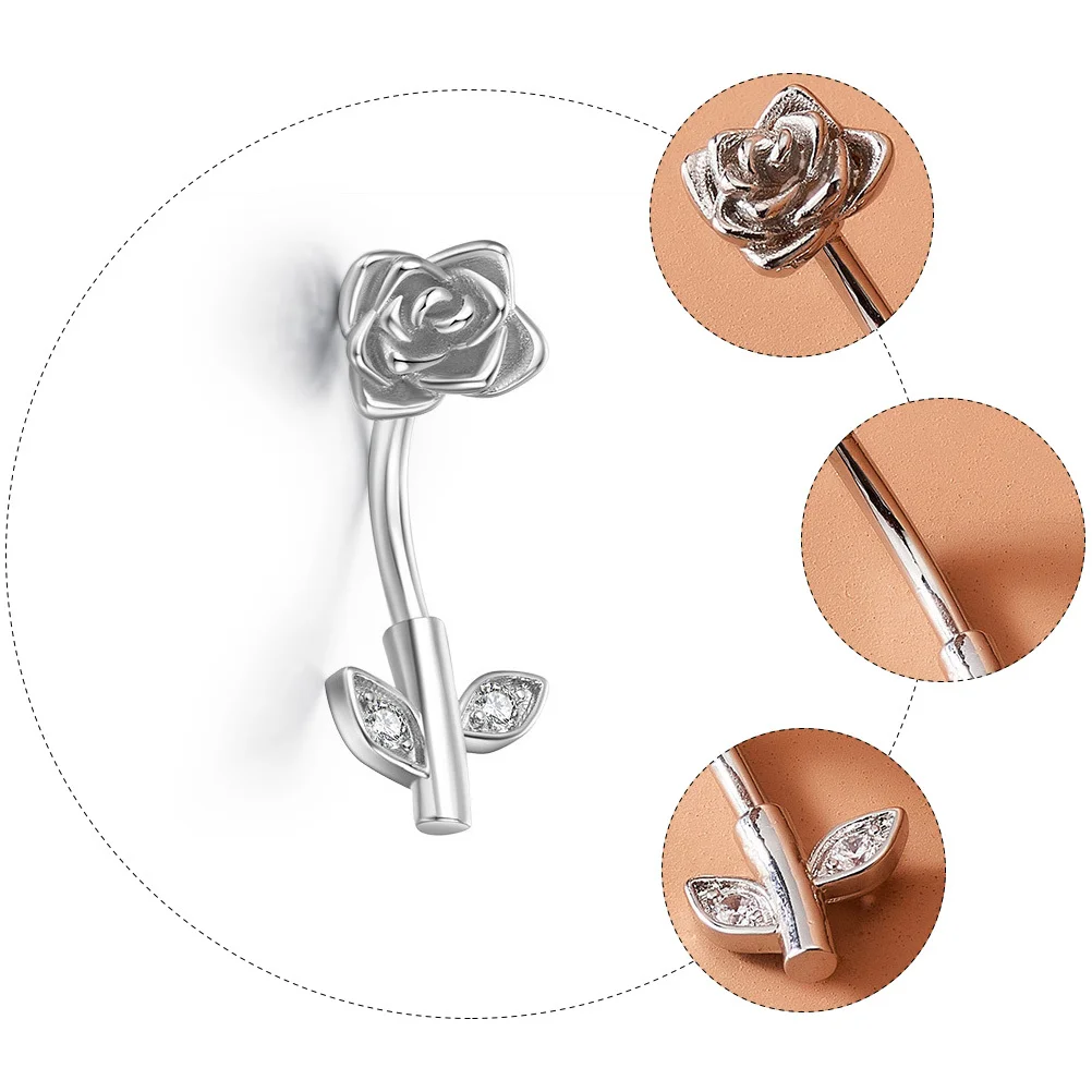 

2Pcs Delicate Belly Rings Rose Shaped Navel Button Jewelry Comfortable Piercing Studs for Cool Personality Gift Accessory
