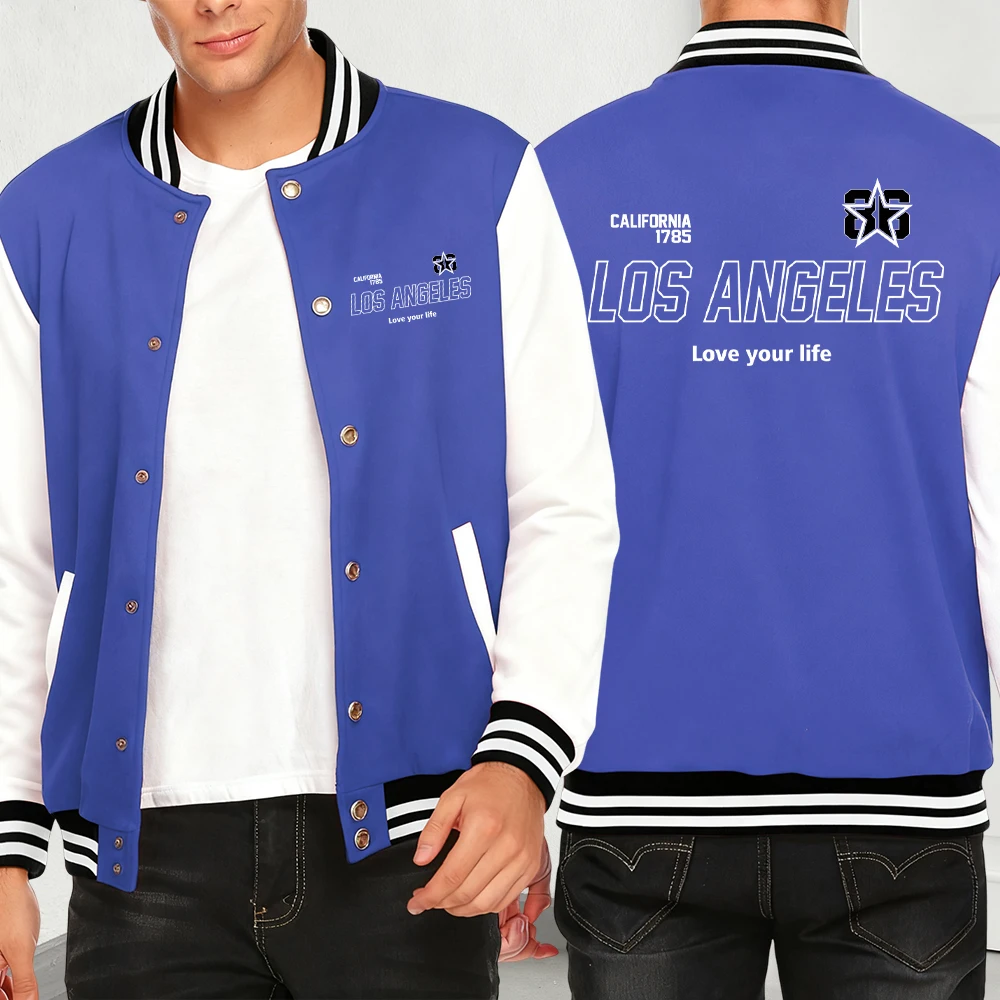 

Лос-Анджелес, Калифорния, куртки с буквенным принтом, мужская модная осенняя уличная одежда, карманные американские топы, одежда, повседневная бейсбольная майка