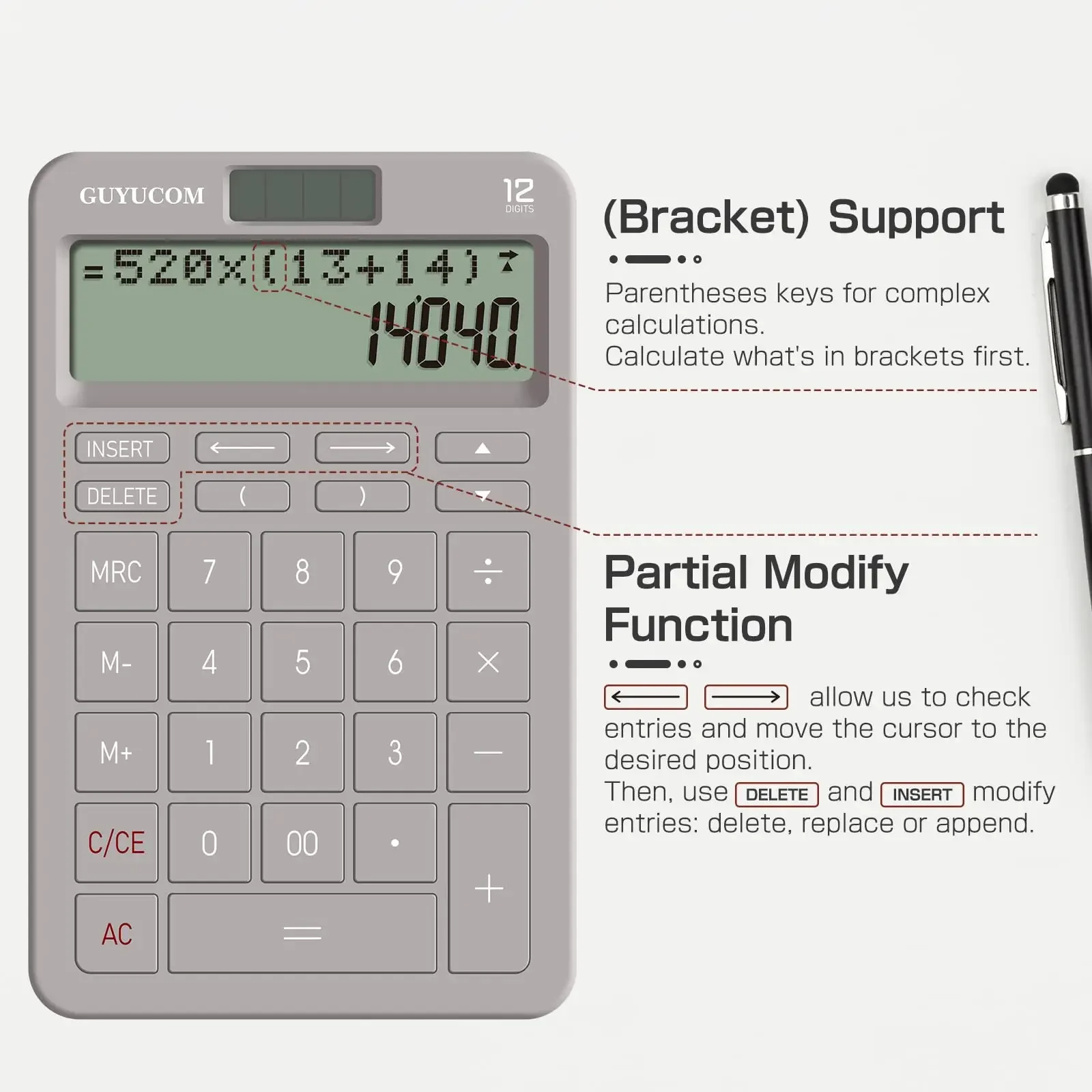 Calculator with Upgraded History Recording and Track Back Funtion 2-Lined Large Clearly LCD Display 12-Digit Big SensitiveButton