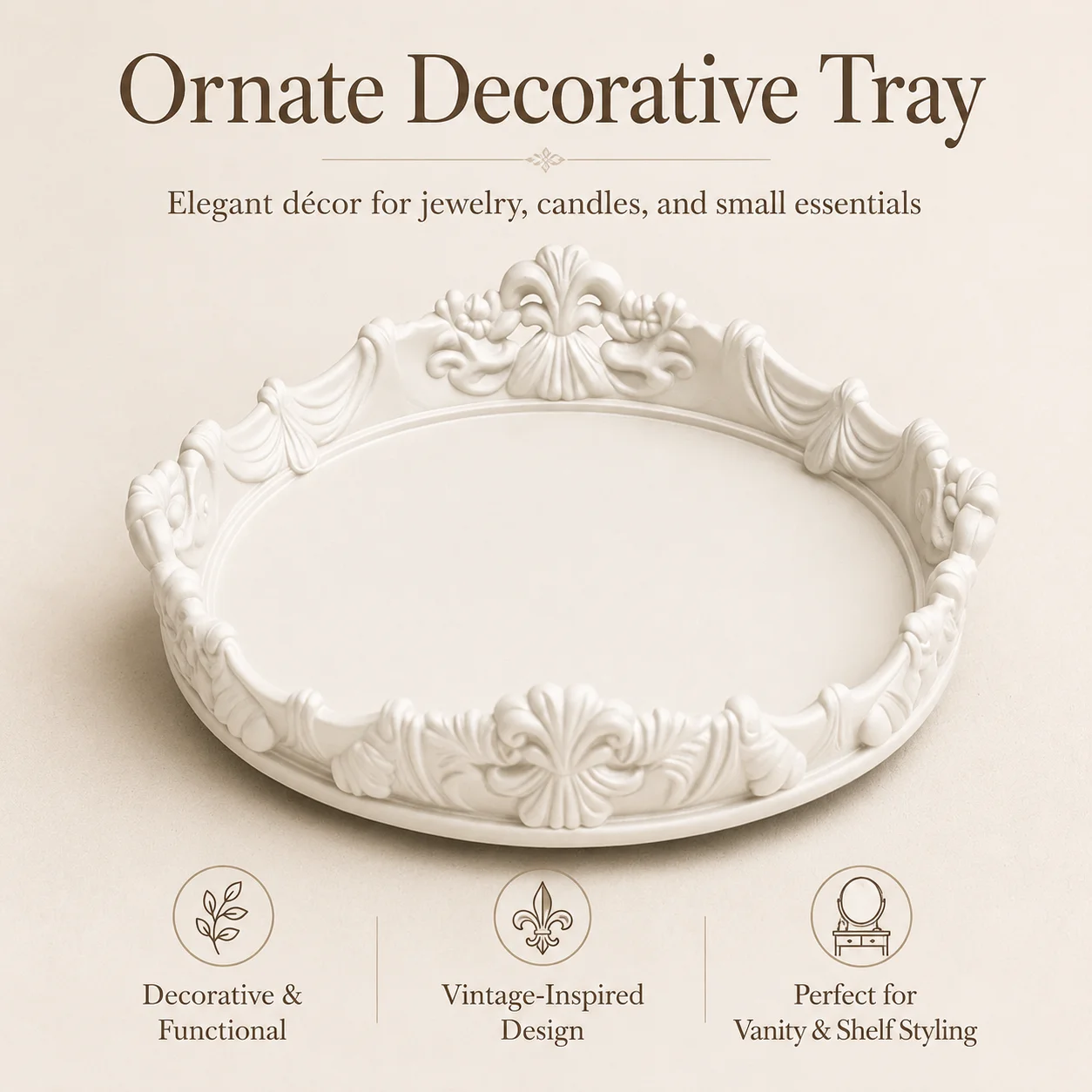 A Baroque style elegant tray for decorating dressing tables, bedrooms, etc., storing cosmetics, jewelry, etc