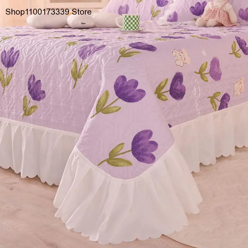 Flower Print 1Pc Bed Cover Quilted Bed Sheet Large/king Size Bed Cover Reactive Printed Household Blanket (Without Pillowcase)