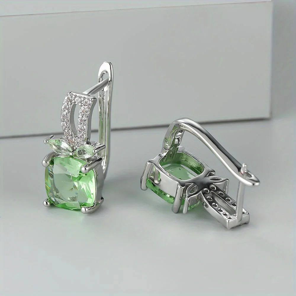 Exquisite Trendy Apple Green Zircon Stone Square Hoop Earrings Women\'s Party Wedding Accessories Gifts Cute Female New