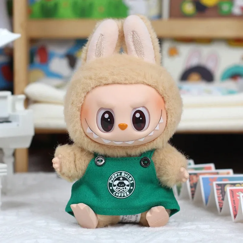 Green Coffee Skirt Set 17cm Labubu Doll DIY Clothing Set Accessories Cartoon Clothing Only