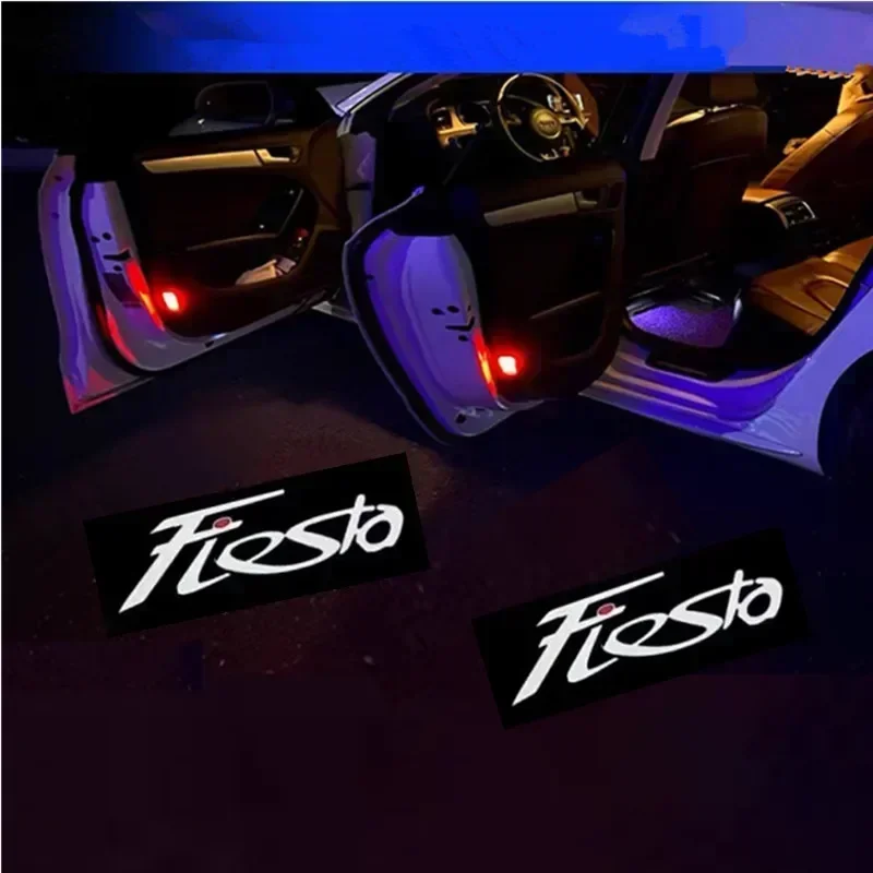 2PCS Car Decor Car Door Wireless LED Shadow Projector Logo Ghost Shadow Welcome Light For Ford ST LINE Fiesta Logo ST LINE