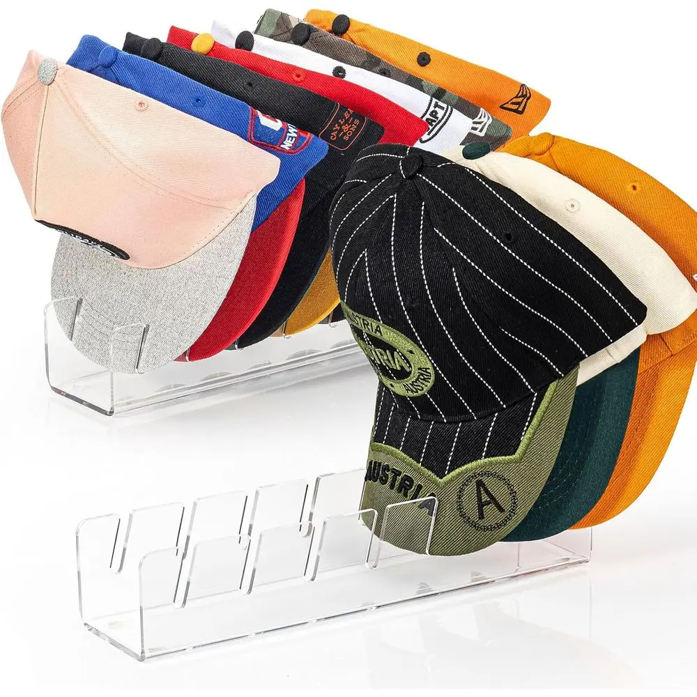 

Acrylic Hat Organizer Display for Baseball Caps, Holds 14 Hats, 2-Pack Clear Hat Rack Storage