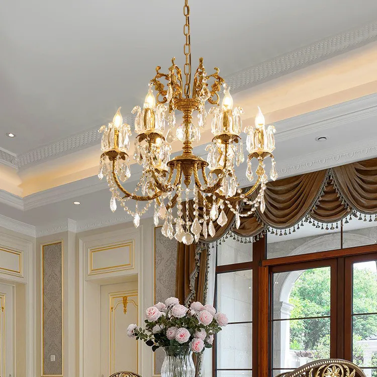 All-copper living room, American-style second-hand light luxury villa, European-style creative crystal chandelier