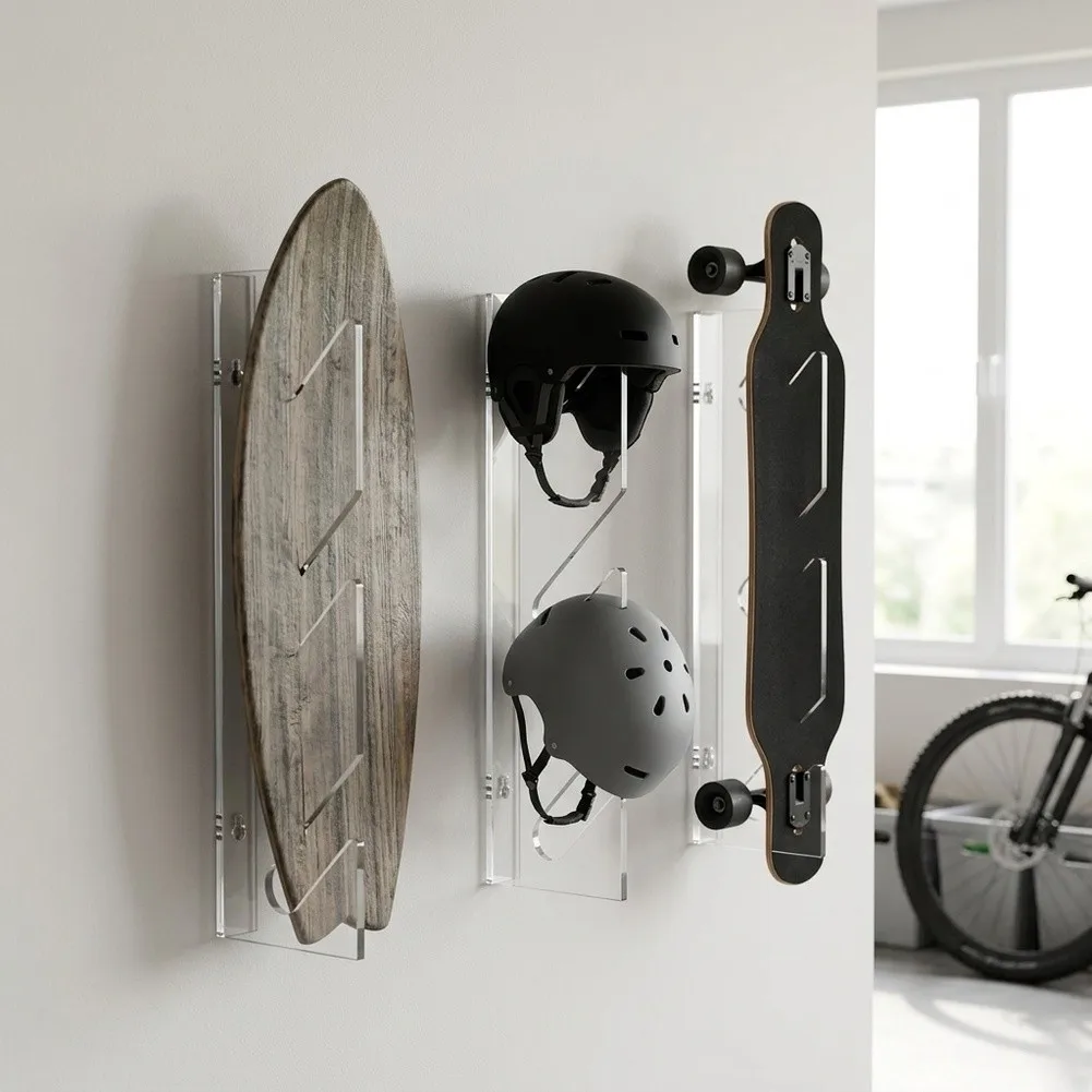 3-Level For Acrylic Wall Rack for Skateboard Display Compatible with Standard Longboards Cruisers and Surfboards