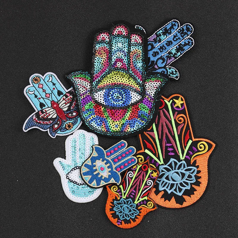 Punk Yoga Palm Iron On Patch for Clothing Embroidered Sewing Applique Woven Badge Sew-On Patches gesture GIRL