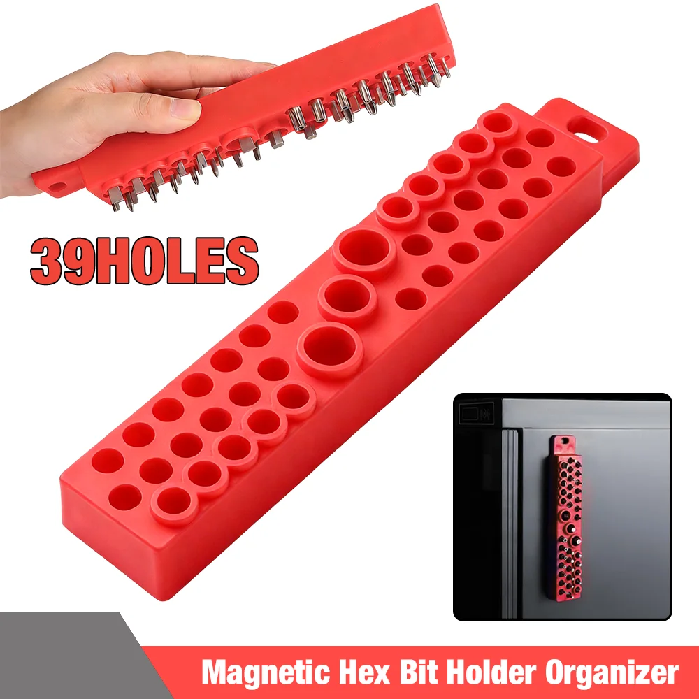 

Органайзер для шестигранных бит с магнитами на 39 отверстий, подходит для бит отвертки 1/4 дюйма, портативный органайзер для отверток и сверл, организация инструментов.