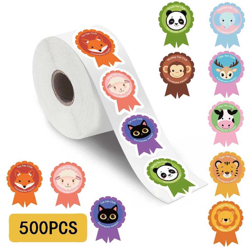 500Pcs/Roll Cute Animal Medal Print Stickers Harajuku Bicycle Graffiti Funny Bicycle Funny Waterproof Cartoon Creative Painting