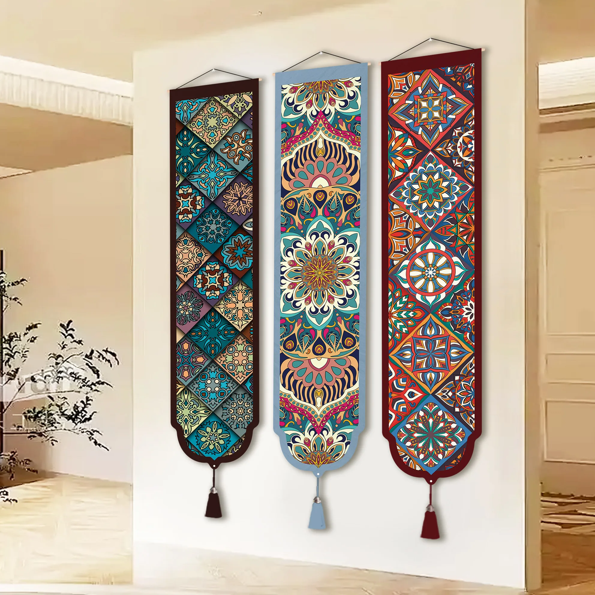 Bohemian Wall Tapestry - Ethnic Geometric Mandala Art, Vintage Room Decor for Living Room and Hotel, Wall Hanging Decor