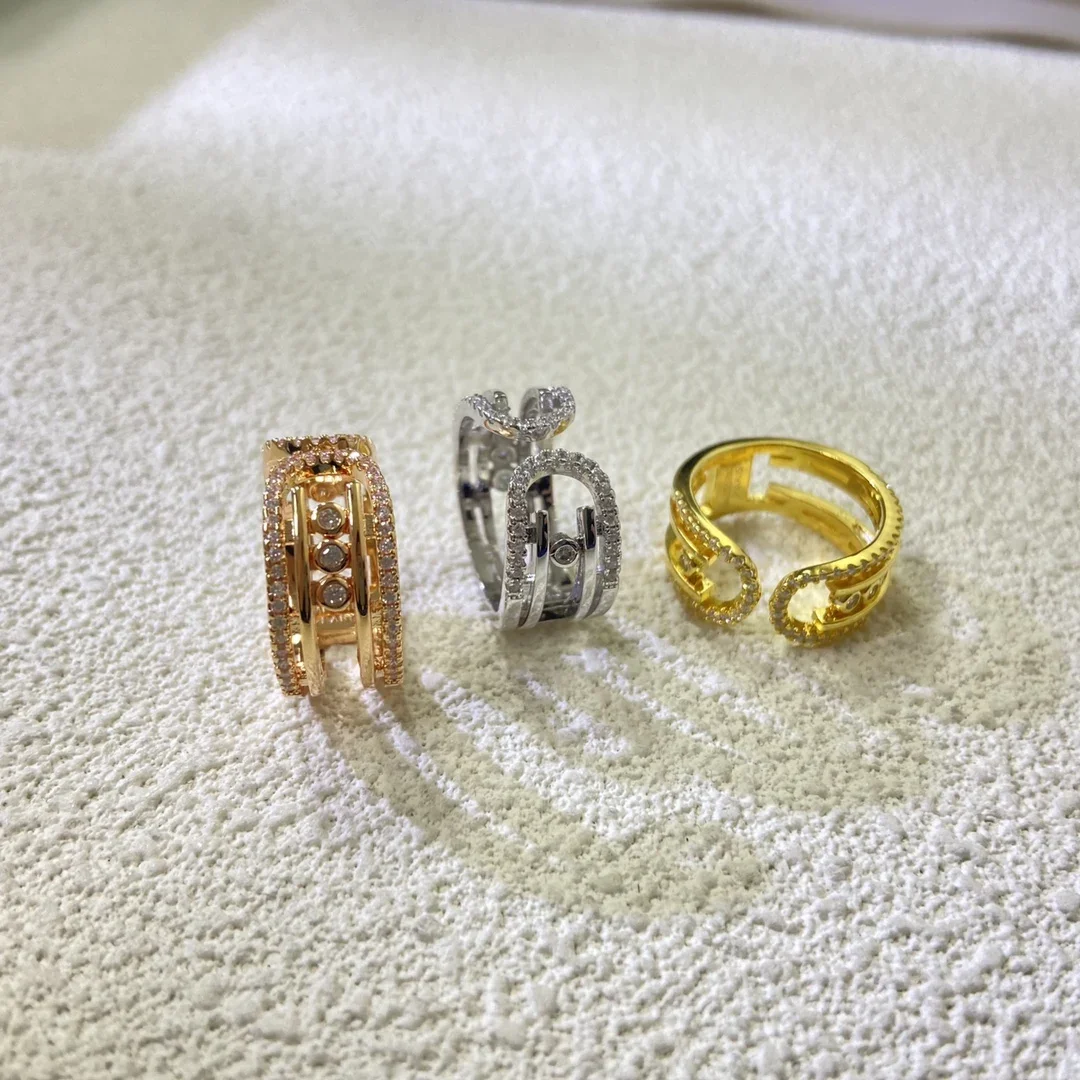 

925S Full Diamond Sliding Bead Pin Ring Fashionable and Versatile High End Couple Essential2025 New