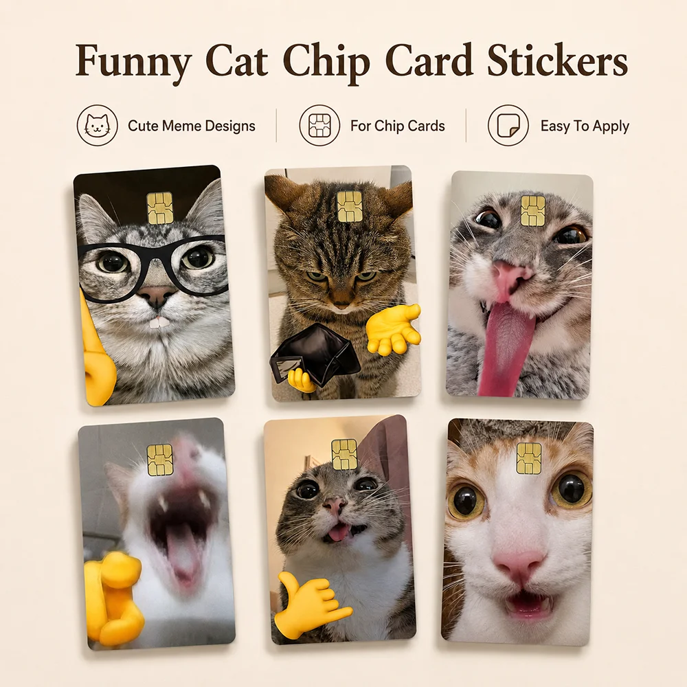 Funny Cat Chip Card Sticker Cute Meme Design Bank Card Skin Decal Debit Credit Card Card Cover Funny Animal Pattern Decoration