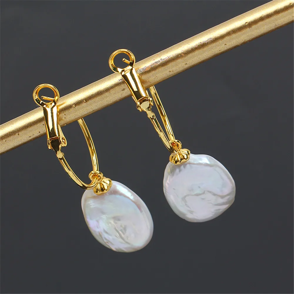 Simple Earrings Made In China, 14K Gold Wrapped Simple Pearl Earrings Ear Hooks Empty Brackets DIY Accessories Elegant Women