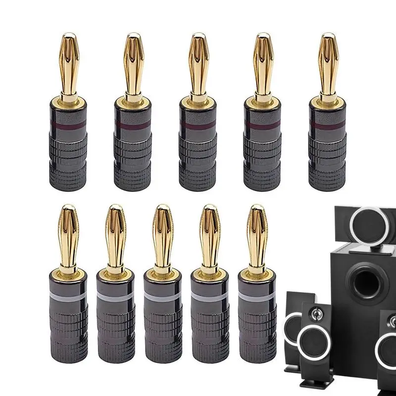 Audio Banana Plugs 4mm 24K Gold Plated Banana Plugs For Speaker Wires Radio Receiver Wire 10X Banana Plug Male Adapter 24K Gold