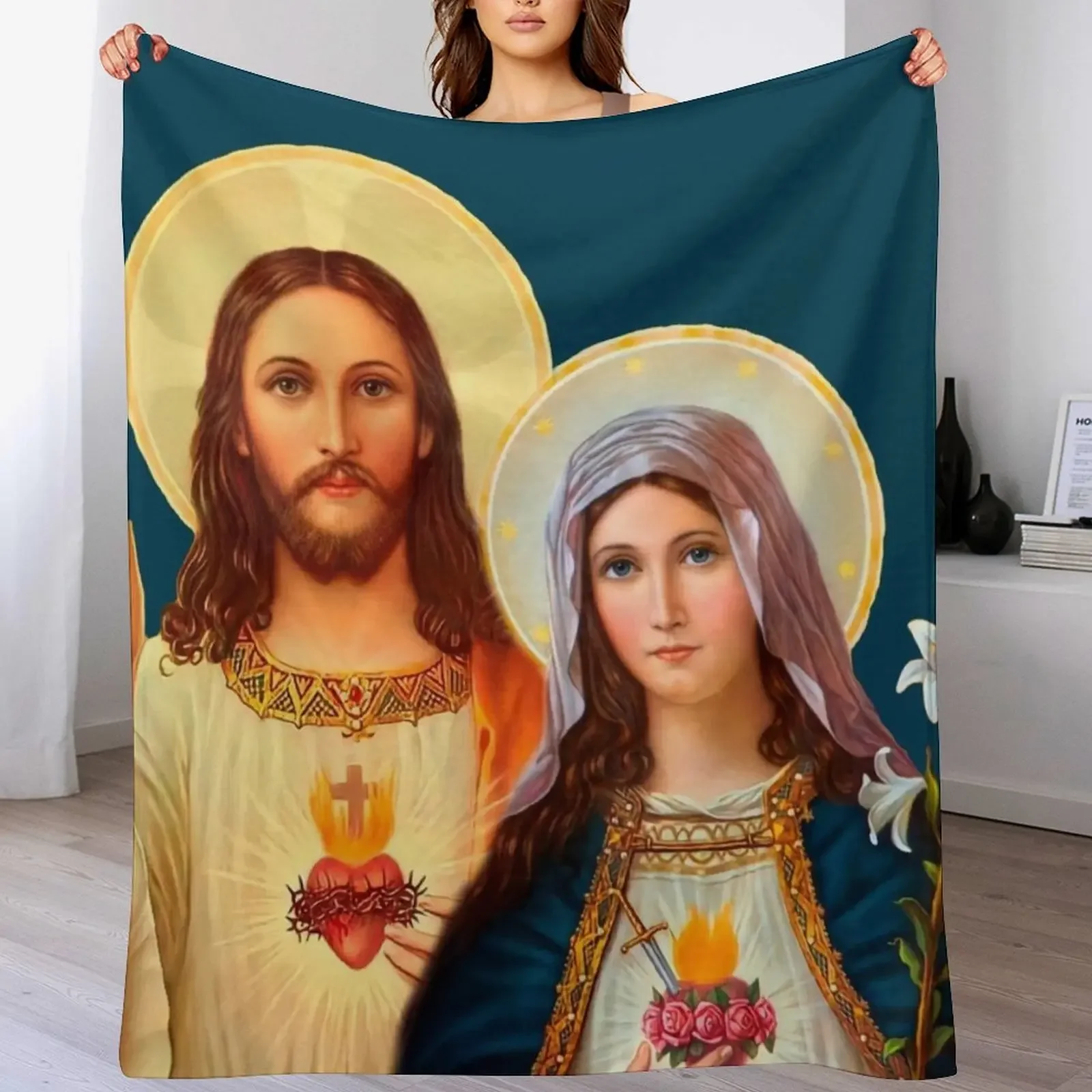 

Twin Hearts - II (Jesus and Mary) transparent background Throw Blanket warm winter Thin Shaggy Decorative Sofa Blankets
