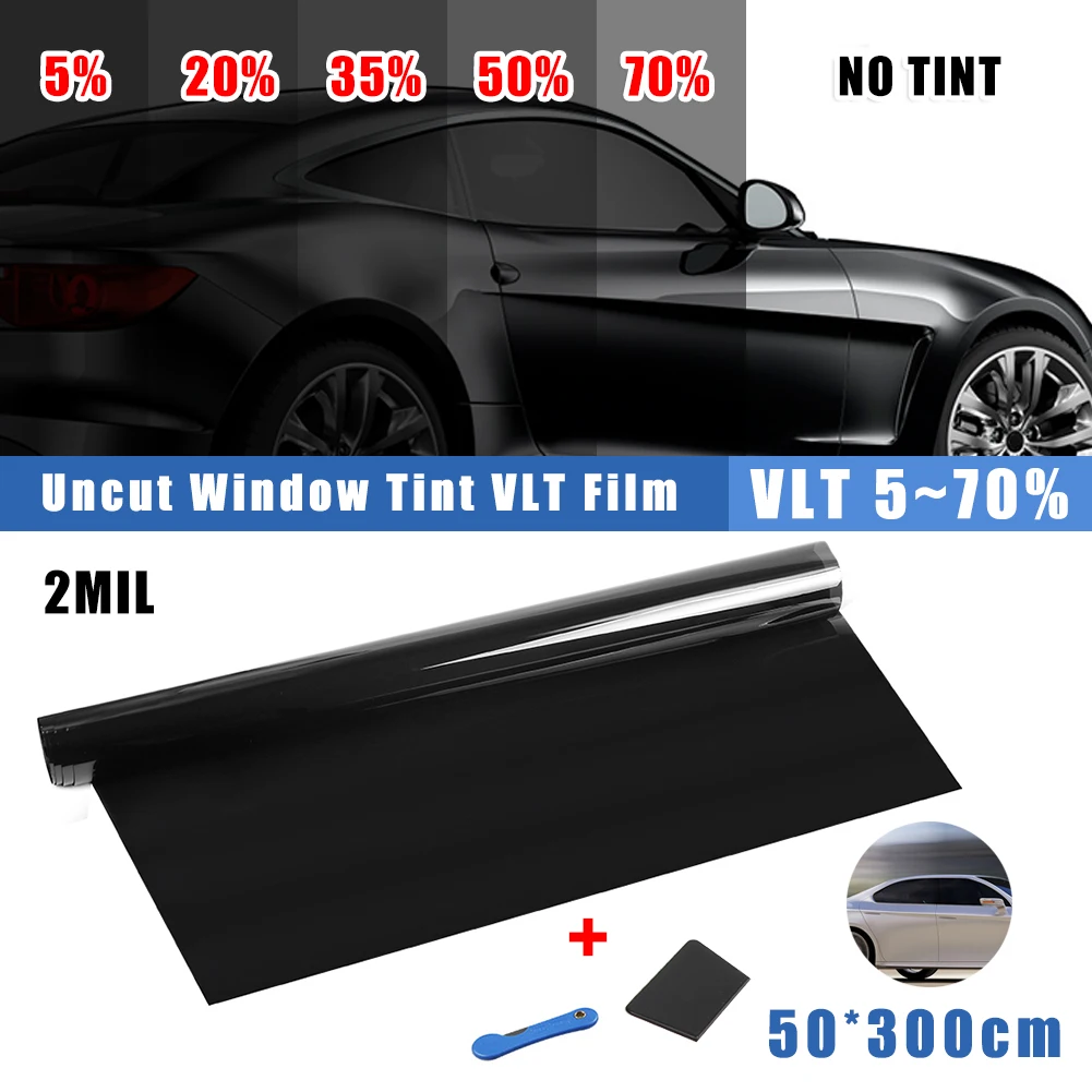 50*300CM Black Car Window Film 5%/20%/35%/50%/70% VLT Window Tinting Glass Shading Sticker Summer UV Protector Auto Accessories