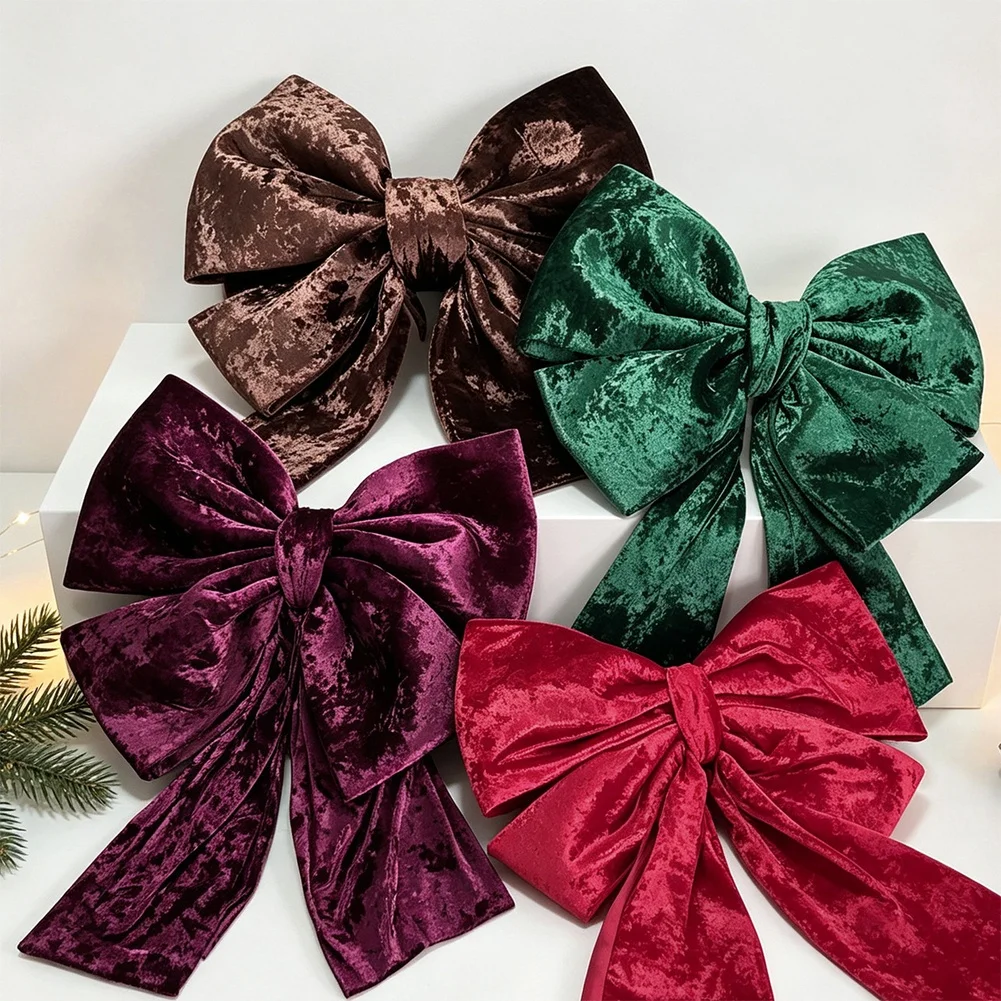 Giant Christmas For Velvet Bow Decoration 70x95cm Large Red Wine Green Brown Double Ear Hanging Ornament For Tree Door Window
