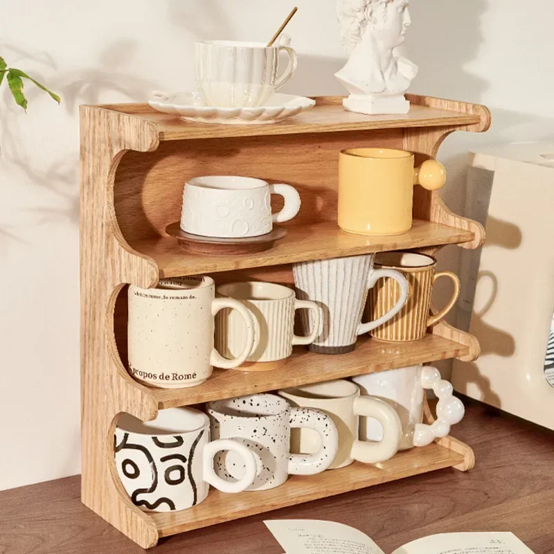 

High-Grade Coffee Cup Storage Rack, Solid Wood, Multi-layer Display Cabinet, Household Large Capacity, Desktop Mug Holder