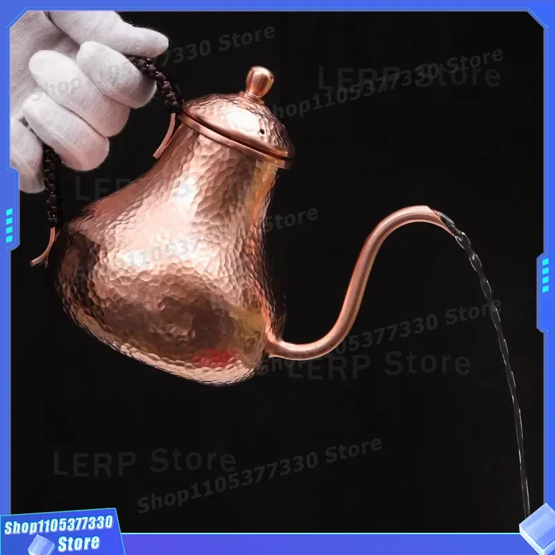 Handmade Pure Copper Coffee Pot Retro Fine Mouth Hand Brewing Kettle Cute Outdoor Camping Teapot Durable Metal Pour Over Kit