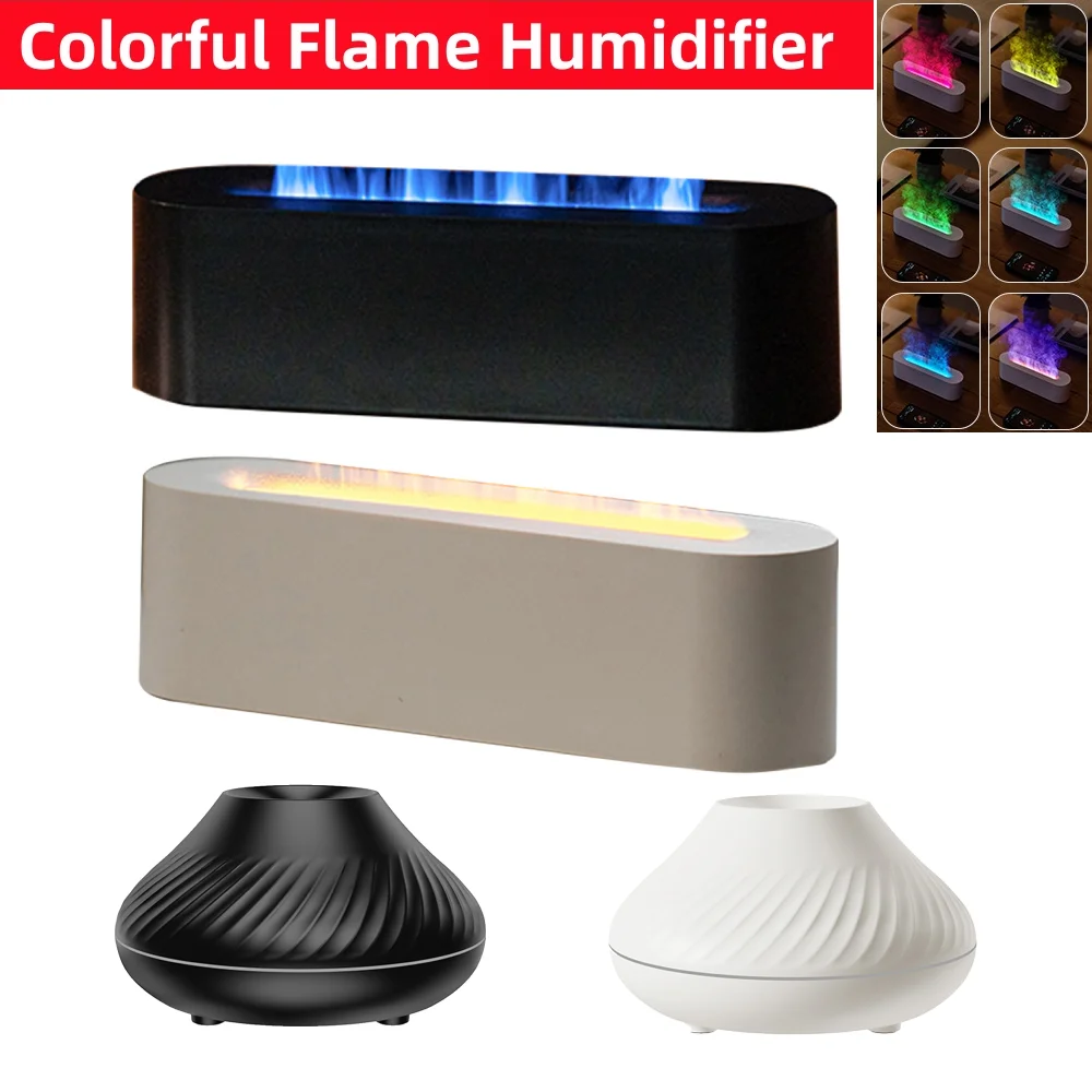 

2023 Portable Flame Aroma Diffuser Air Humidifier Ultrasonic Cool Mist Maker Fogger Colorful Light Essential Oil Lamp Diffusers