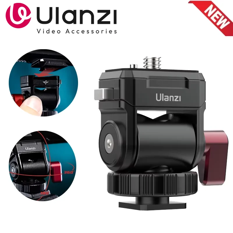 Ulanzi CO01 Monitor Holder Cold Shoe Mount Rig for Camera Field Monitors Microphone Hot Shoe 180° Tilt Adjustable Mount Bracket