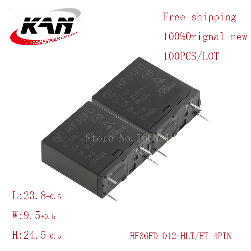 

Free shipping 100pcs relay HF36FD-012-HLT HF36FD-012-HT 12VDC 10A 250VAC 4PIN Original New