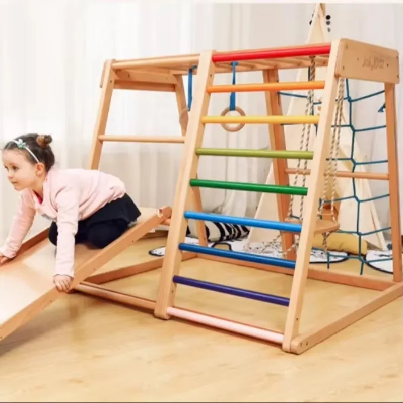 Toddler Gym Children's Indoor Folding Rainbow Wooden Pickpocket Climbing Frame Square Climbing Frame with Ramp
