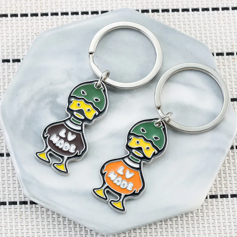 Lovely Enamel Duck Keychain Rings for Women Men Handbag Pendant Cartoon Animal Key Rings Car Key Holder DIY Jewelry Gift