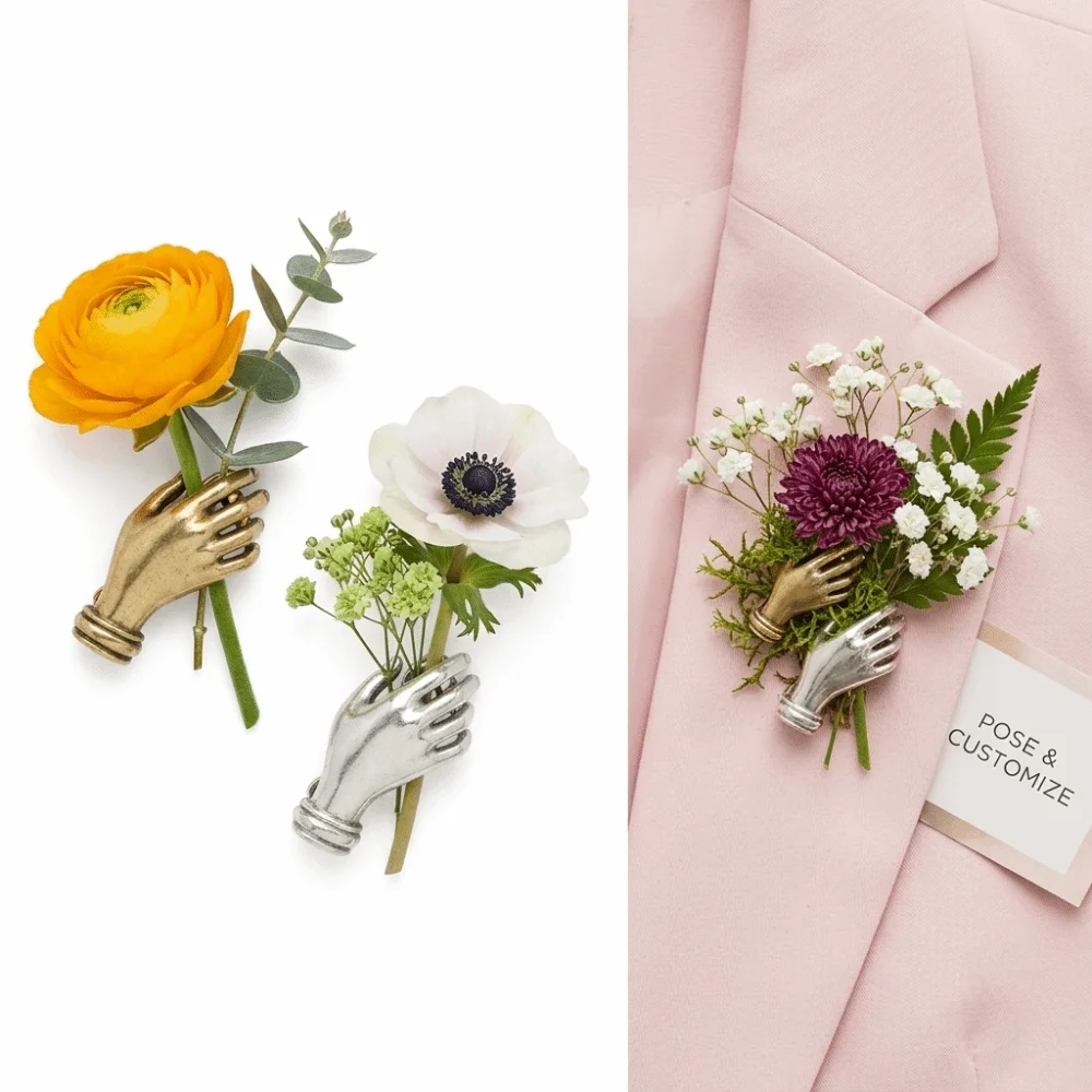 Fashion Alloy Hand-Held Flower Brooch Hand-Held Design Creative DIY Flower Pin Elegant Flower Arrangement Pin Fashion Accessory