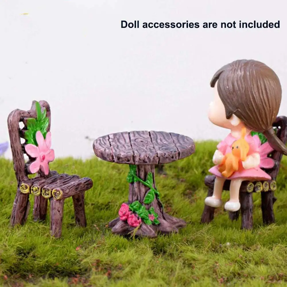 3pcs Kids Favors Home Decor Dollhouse Accessories Mini Miniature Table and Chairs Micro Landscape Garden Furniture Ornament