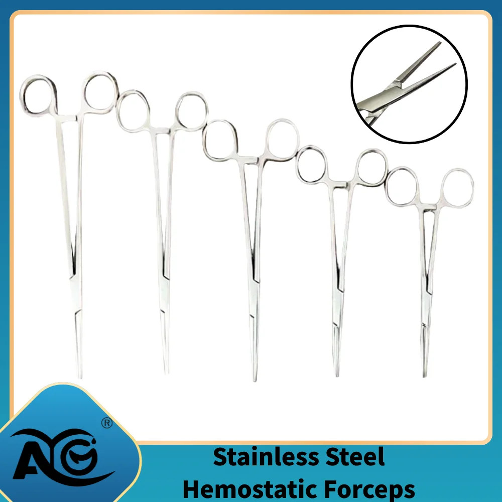 AG Stainless Steel Hemostatic Forceps Vascular Forceps Surgical Clips Straight Elbow Large/Small Mosquito Clips Complete Models