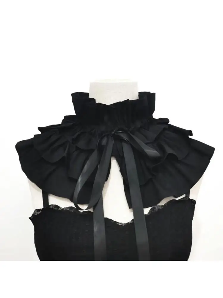 

39BD Черный съемный кружевной воротник с рюшами. Женственный модный аксессуар, который легко носить с любым нарядом.