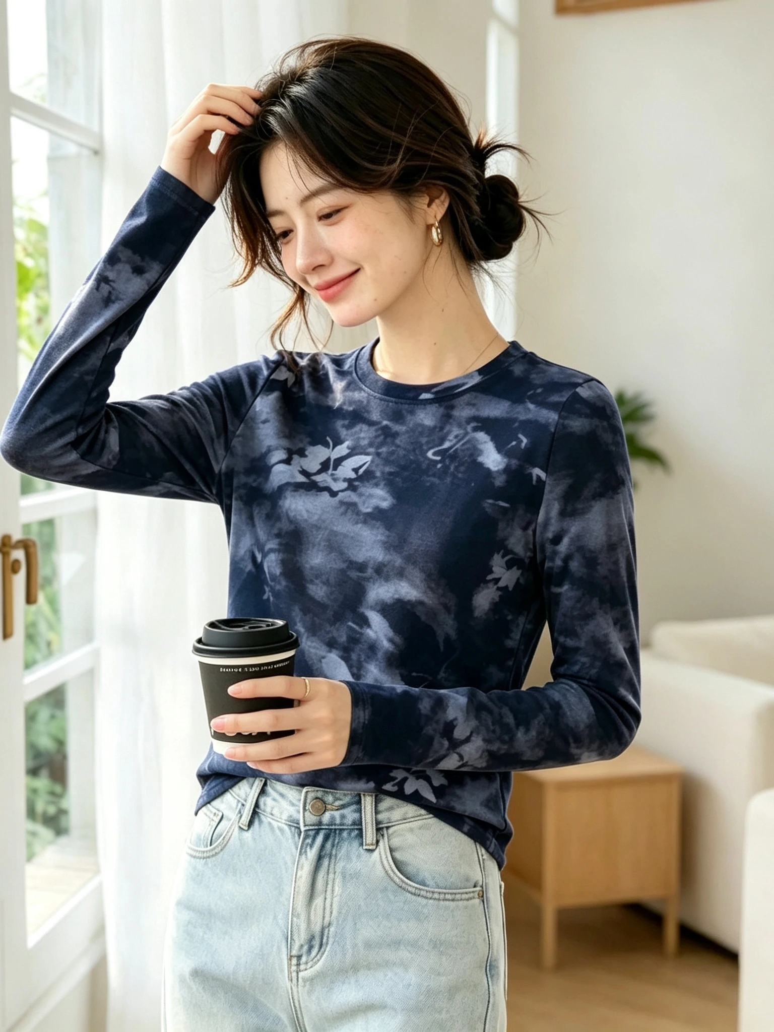 New Fashion Casual Long Sleeve T-Shirt Gradient Print Design Lightweight Maturity Style Autumn Wear Women's Clothing Top