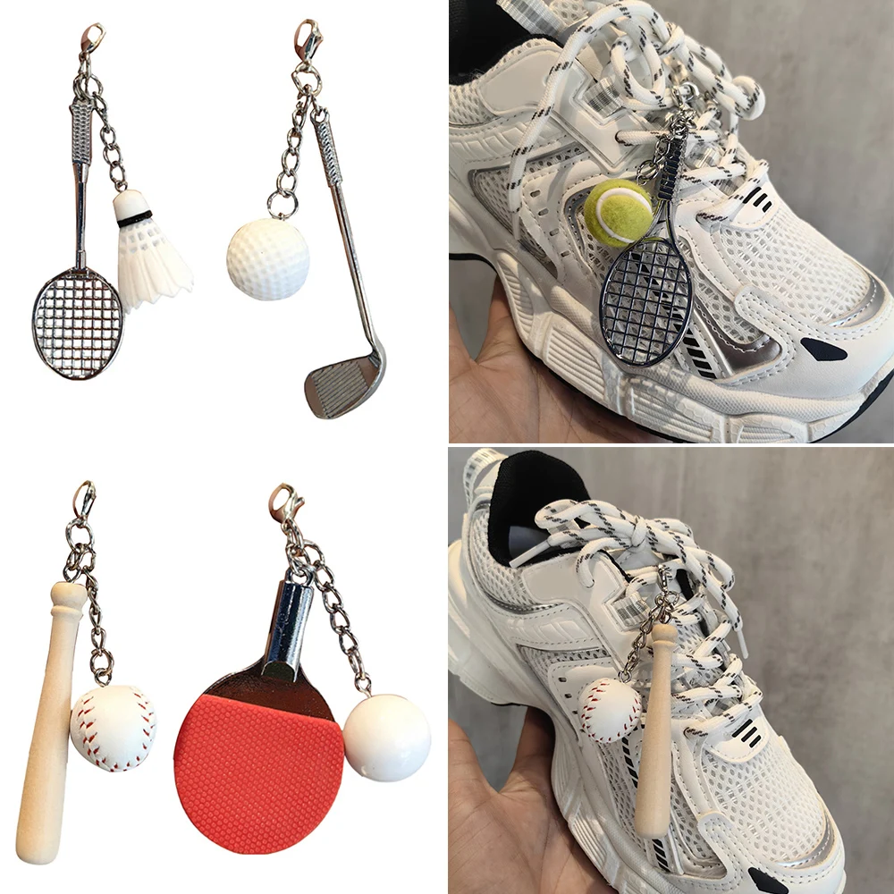 Handmade Tennis Baseball Shoe Decoration Pendants Badminton Pendants Sneaker Shoe Accessories Retro Sport Style Shoelace Clip image 2