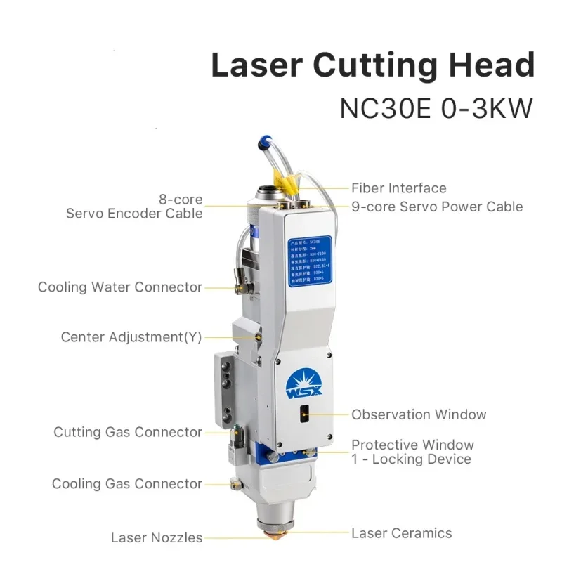 NC30E WSX Testa di taglio laser a fibra 0-3KW Messa a fuoco automatica FL125 150 190 Taglierina laser QBH ad alta potenza per macchina da taglio di metalli