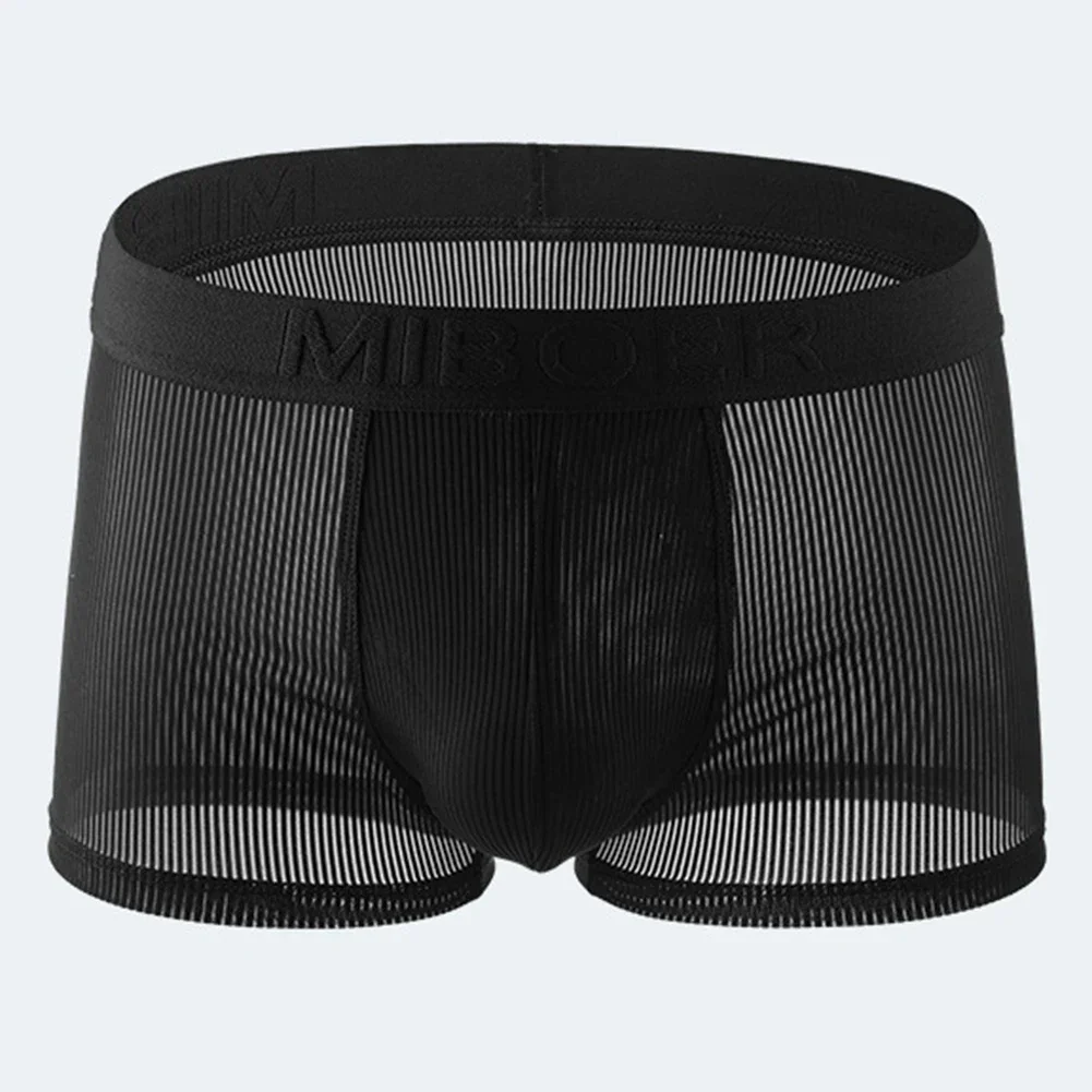 1pc Sexy Men\'s Mesh See Through Boxers Shorts Middle Waist Bulge Pouch Underwear Boxer Briefs Lingerie Man Panties