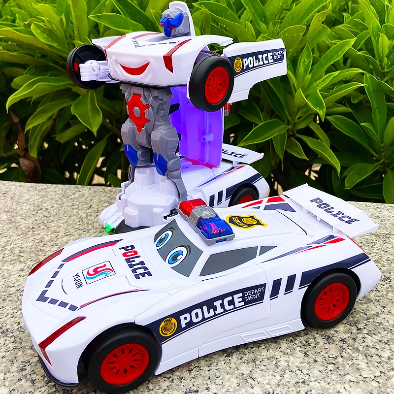 Jouet robot de voiture de police transformée électrique pour enfants de 2 à 4 ans avec lumières et musique