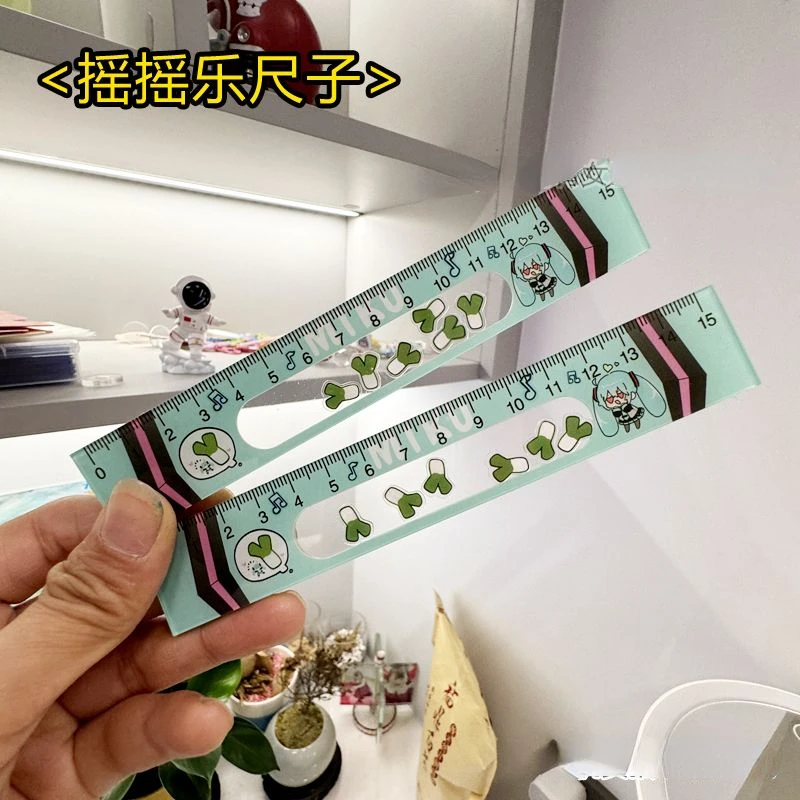 Hatsune Miku Kawaii cute anime cartoon green onion shaker ruler creative peripheral ruler 15cm cm student learning stationery