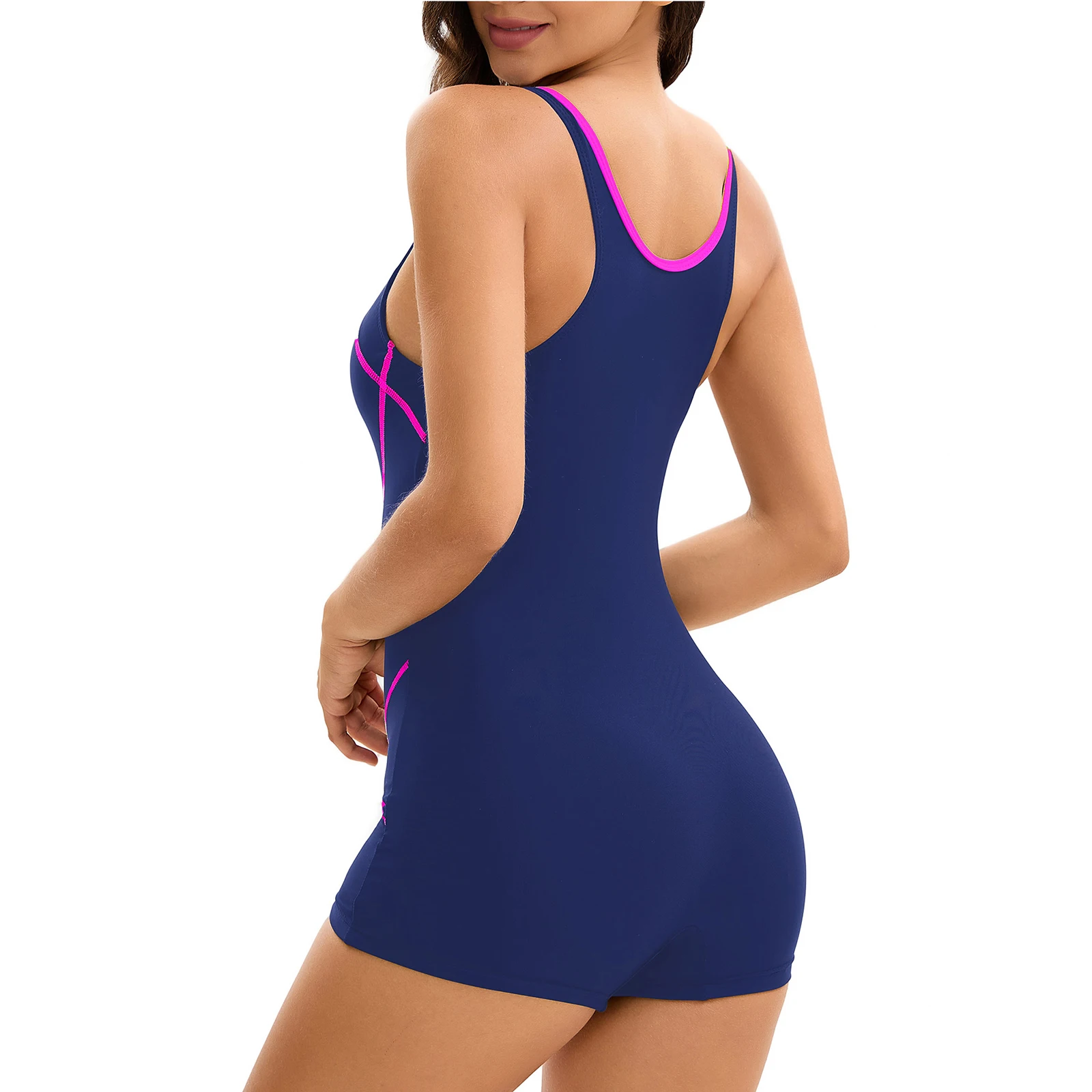 Women's Swimsuit One Piece Sports Swim Suits Chest Pad Front Zip Short-Style Bottoms Swimwear Competitive Swimming Bathing Suit view 4