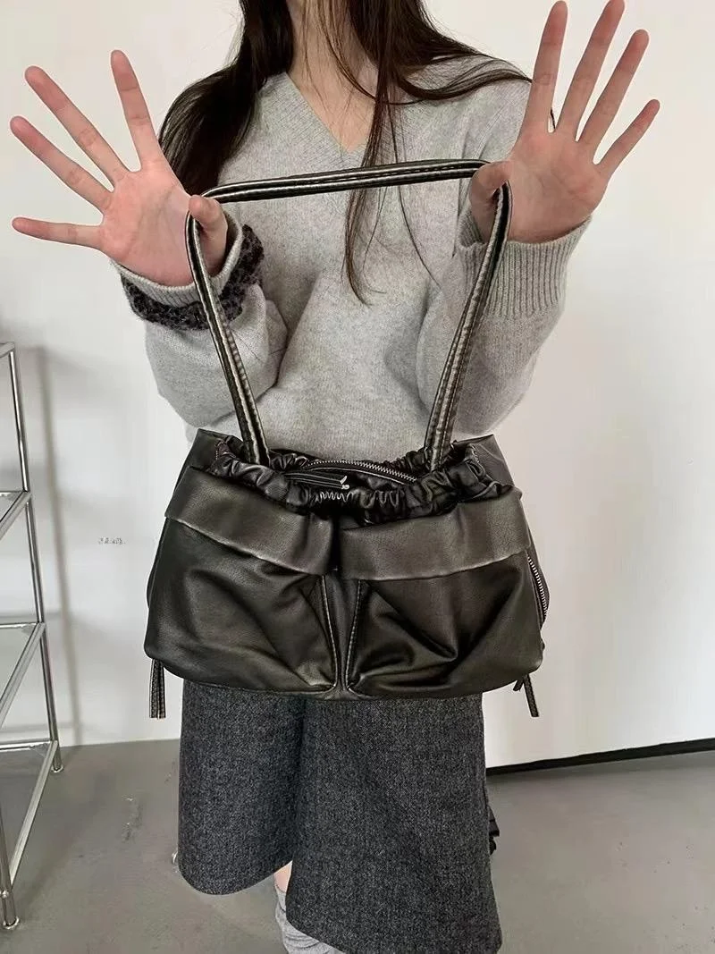 

Зимняя мотоциклетная сумка, женская модная крутая многокарманная сумка на одно плечо с двойным ремешком, мягкая поверхность из искусственной кожи