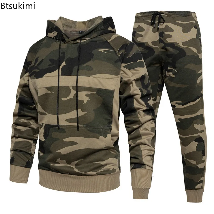 2025 Men's Autumn Winter Sport Casual Sets Camouflage Pullover Hoodies and Pants Two Pieces Street Loose Harajuku Men Tracksuits