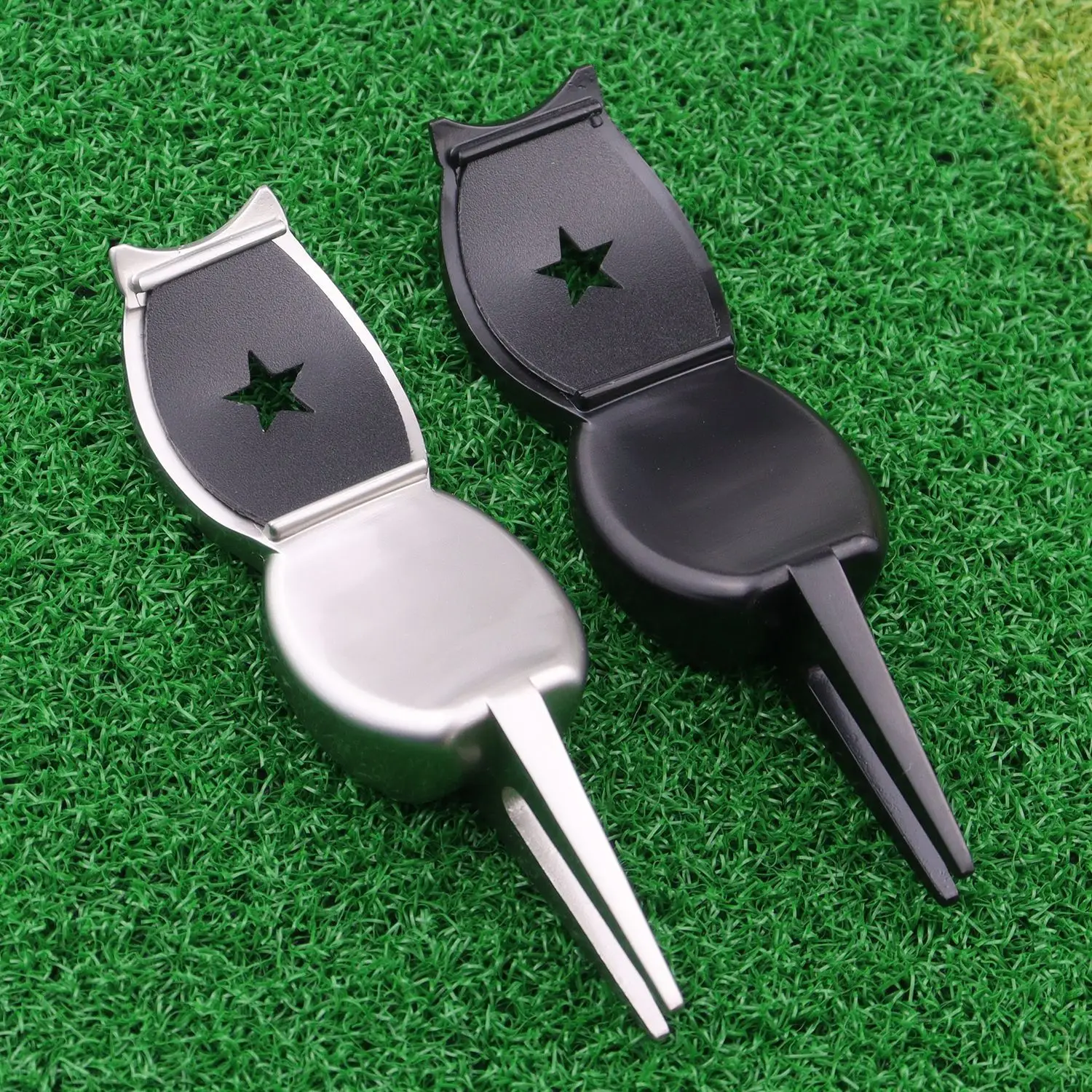 Multifunctional Golf Divot Repair Tool Creative Golf Fork Cigar Rest Magnetic Blank Ball Marker Support Custom Logo