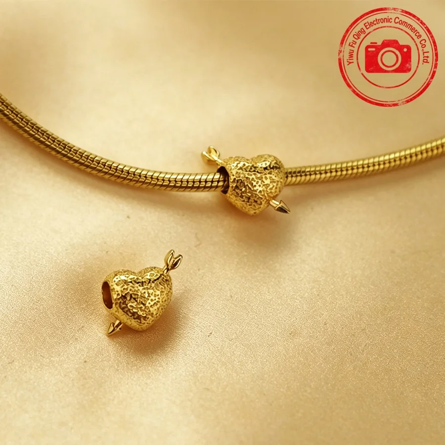 Bestseller Goldene Anhänger DIY Schmuckgeschenke Handgeschriebener Liebesbrief mit Amorherz Rosa Runde Clip-Perlen Passend für Original-Armbänder
