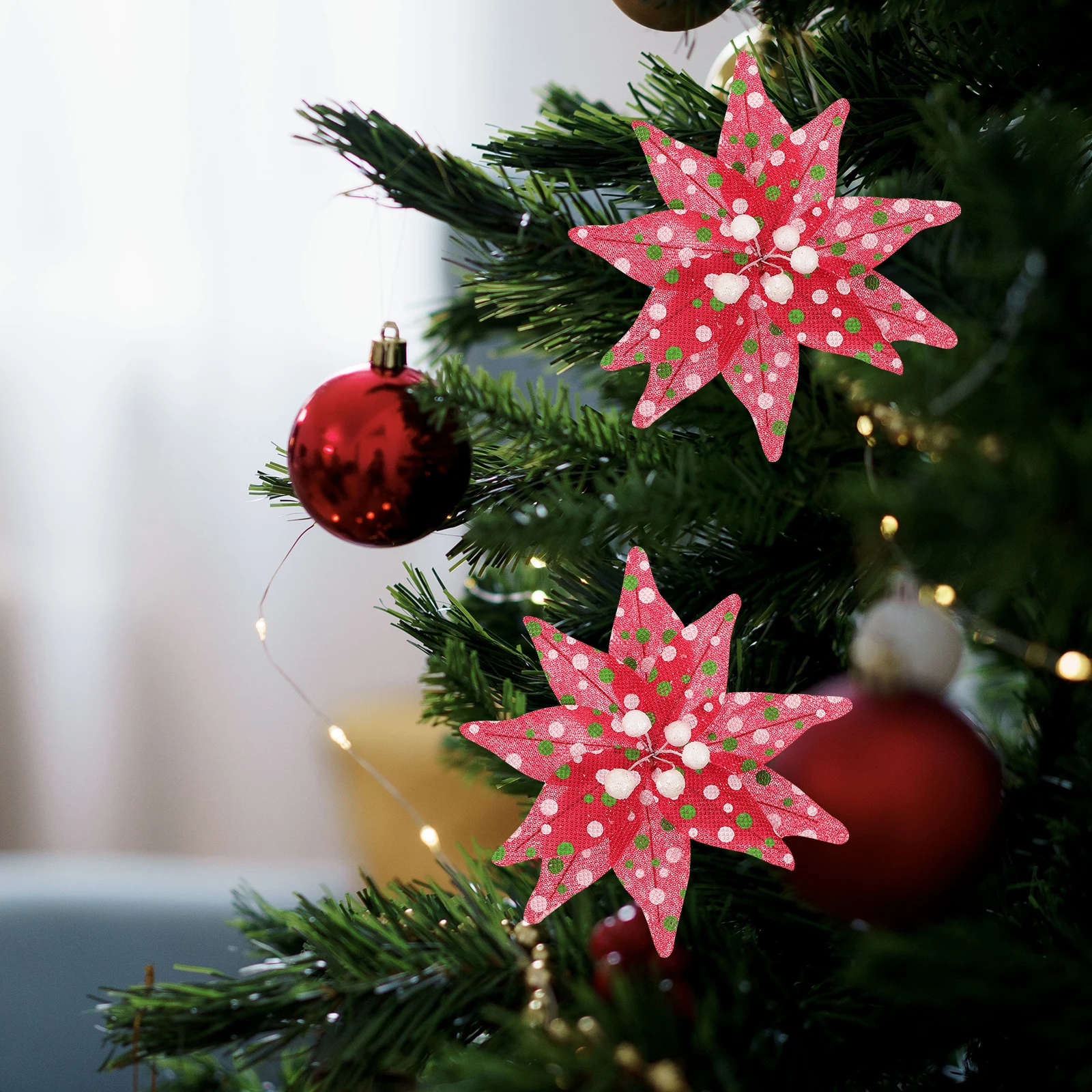 

4 Pcs Dot Christmas Flowers Fake Xmas Decorations Accessories Simulated Ornaments Flannel Tree Red